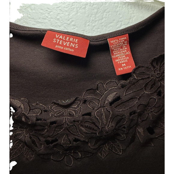 Vintage Valerie Stevens Y2K Top Womens MED Brown Floral Embroidered Cottagecore - Picture 3 of 7